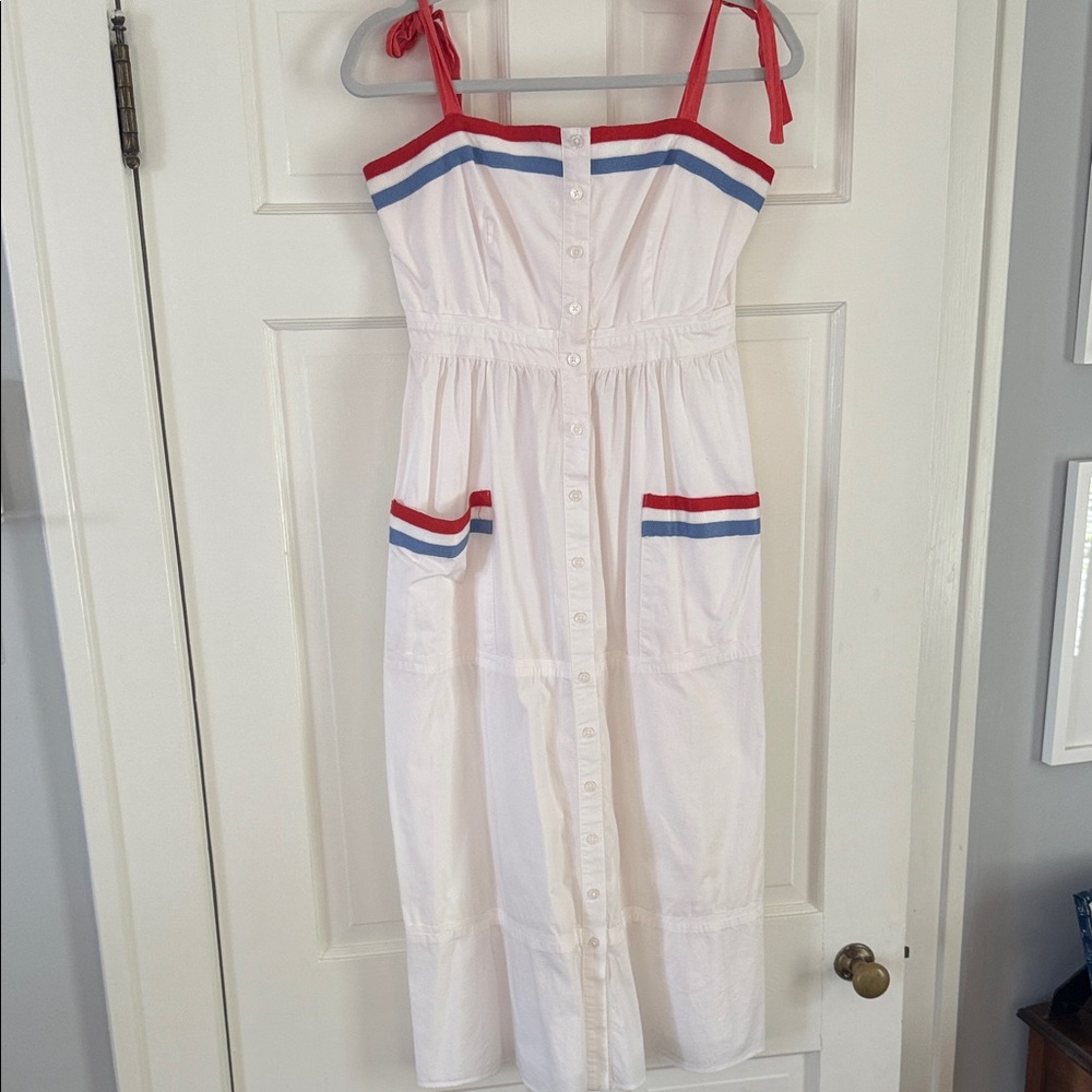 Tuckernuck White Midi Dress with Red and Blue Accents